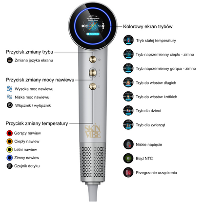 Dane techniczne skinvibe aurea family x plasma srebrna suszarka do włosów