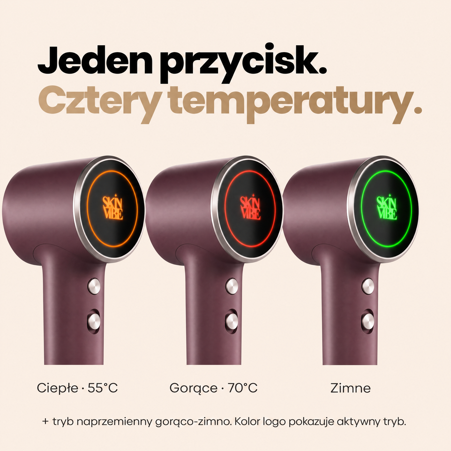 Cztery tryby temperatury sygnalizowane kolorem ekranu - SkinVibe Nova PlasmaGo