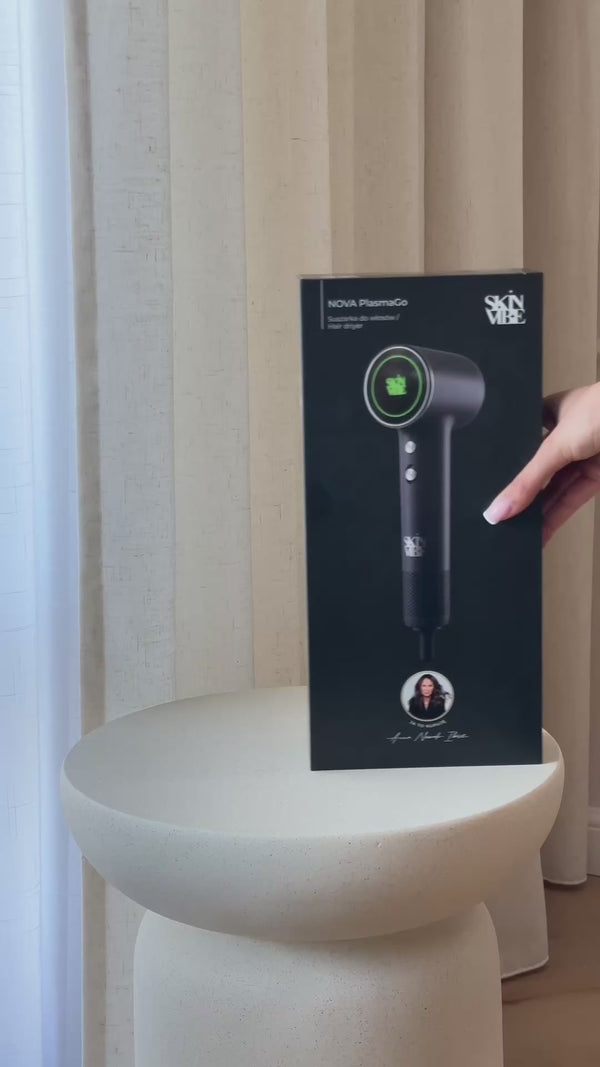 UGC: rozpakowanie mini suszarki SkinVibe Nova PlasmaGo Graphite - magnetyczna dysza i efekt na dlugich wlosach